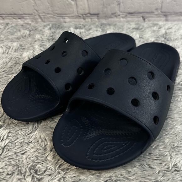 Crocs Iconic Comfort Classic Slide Navy Sandals Unisex Women's 10 Men's 8 - Picture 1 of 8